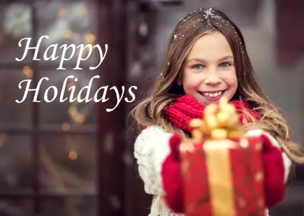 Happy Holidays with girl giving present
