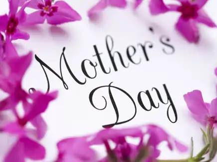Mother's Day text surrounded by purple flowers'