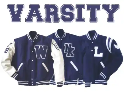 Three varisty and letterman jackets of various types
