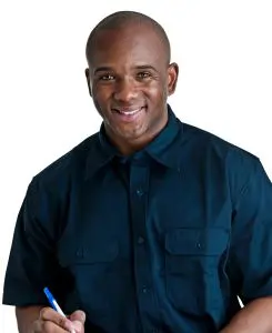 Man in dark blue work uniform